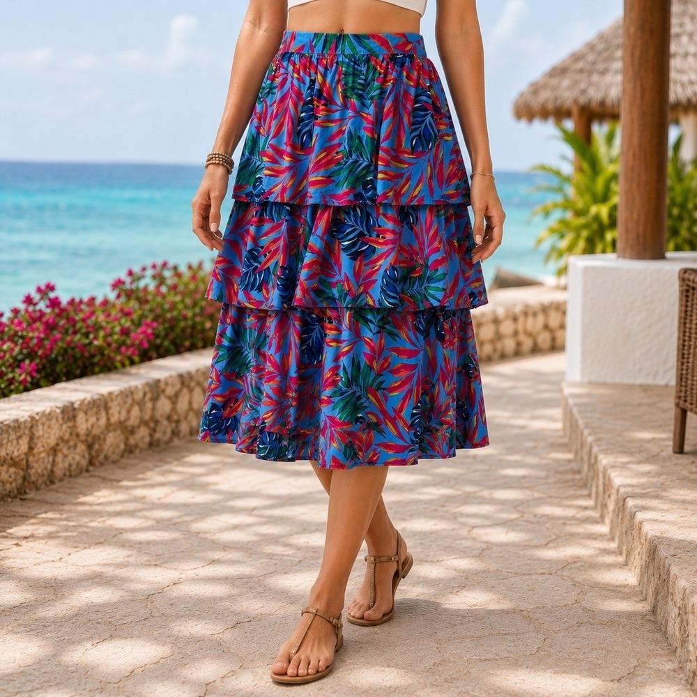 Tabitha Brown for Target Tropical Print Tiered Midi Skirt Resort Vacation XL